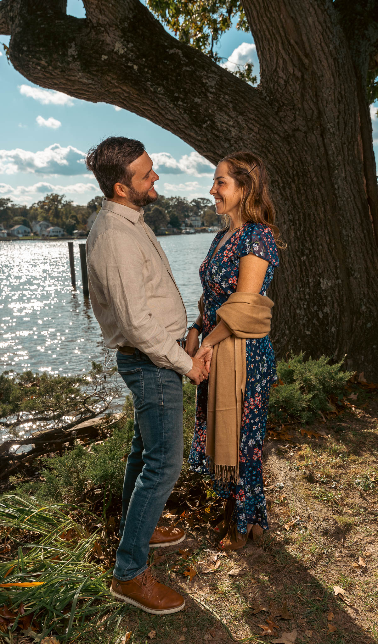 Family portrait by the water before the ceremony — backyard wedding in Annapolis, Maryland