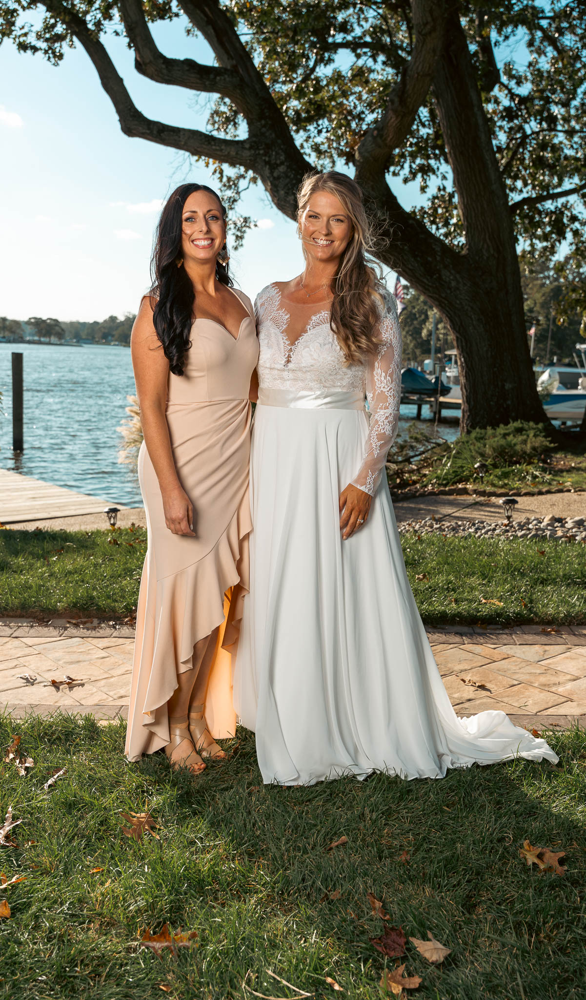 Family formal portrait under the oak by the water — backyard wedding in Annapolis, Maryland
