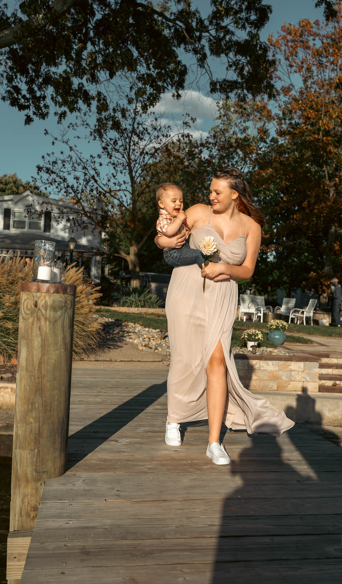The waterfront lawn set up before the ceremony — backyard wedding in Annapolis, Maryland