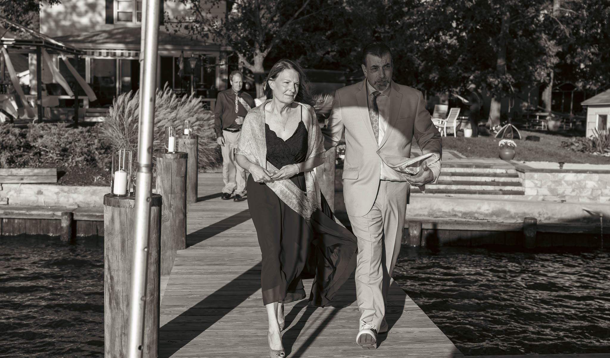The bride's entrance along the waterfront — backyard wedding in Annapolis, Maryland