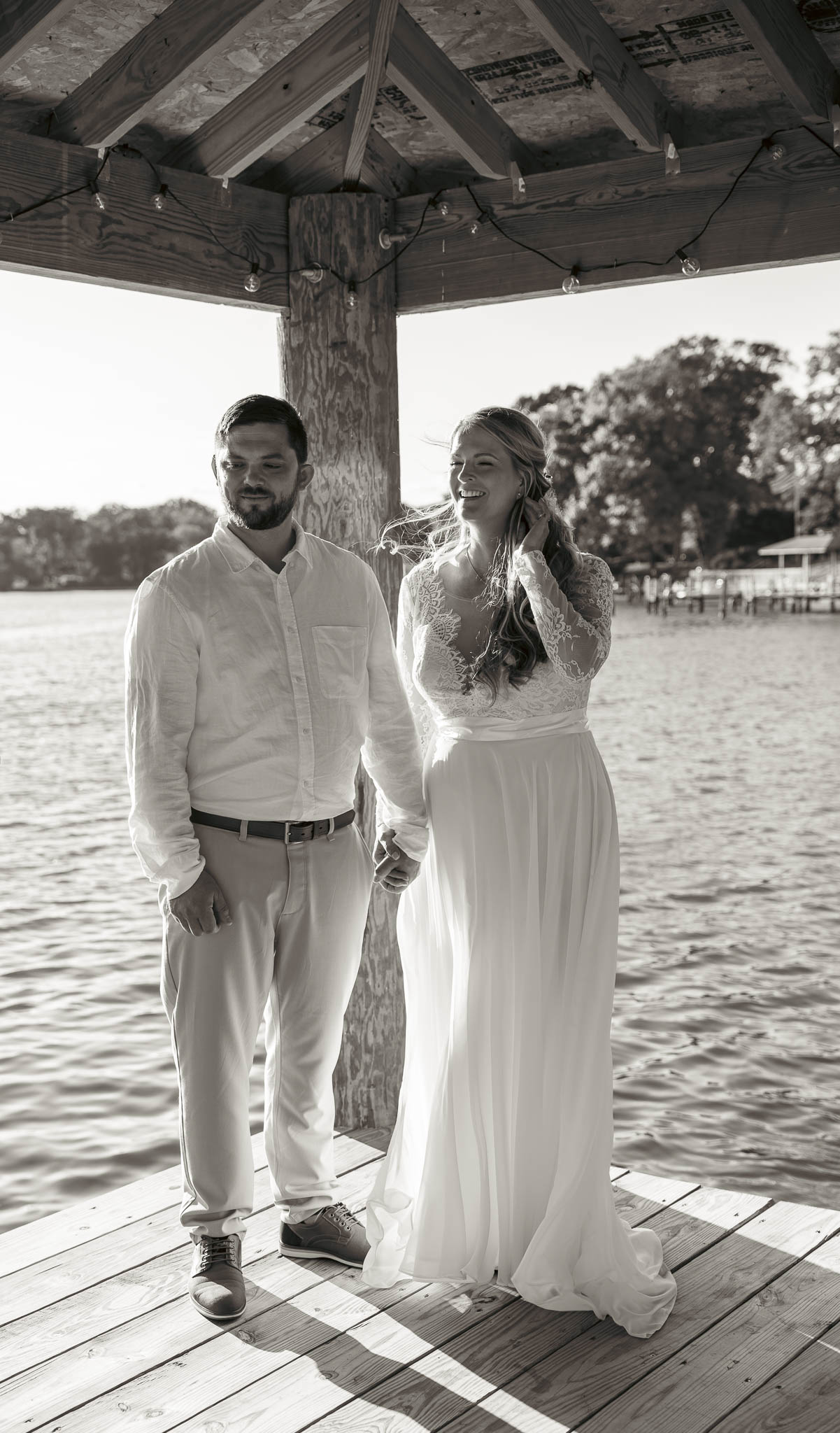Vows on the dock with the creek on three sides — backyard wedding in Annapolis, Maryland