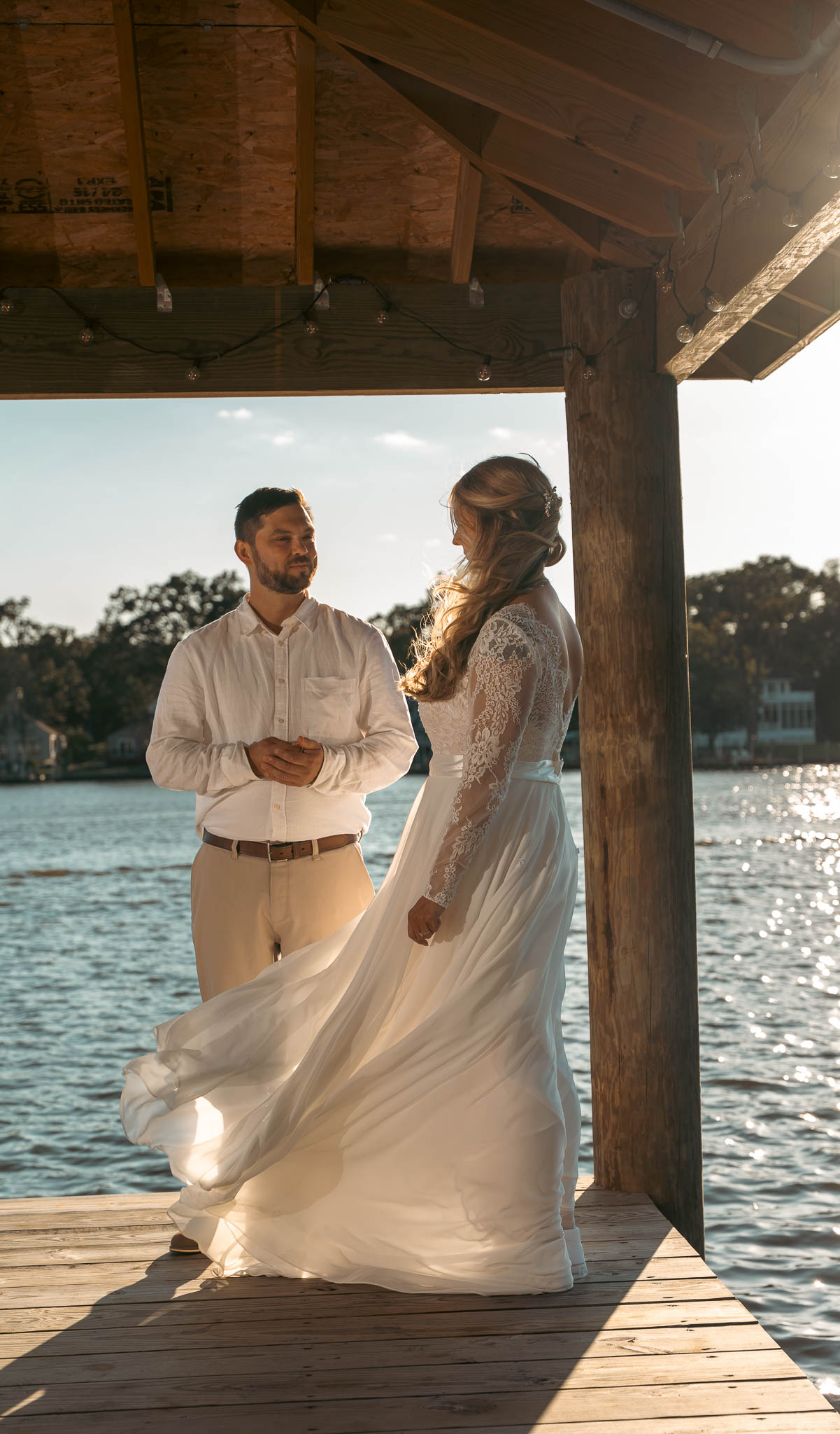 Vows on the dock with the creek on three sides — backyard wedding in Annapolis, Maryland