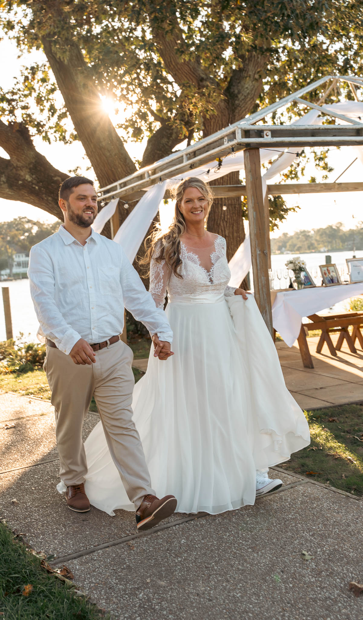 Guests congratulating the couple after the ceremony — backyard wedding in Annapolis, Maryland