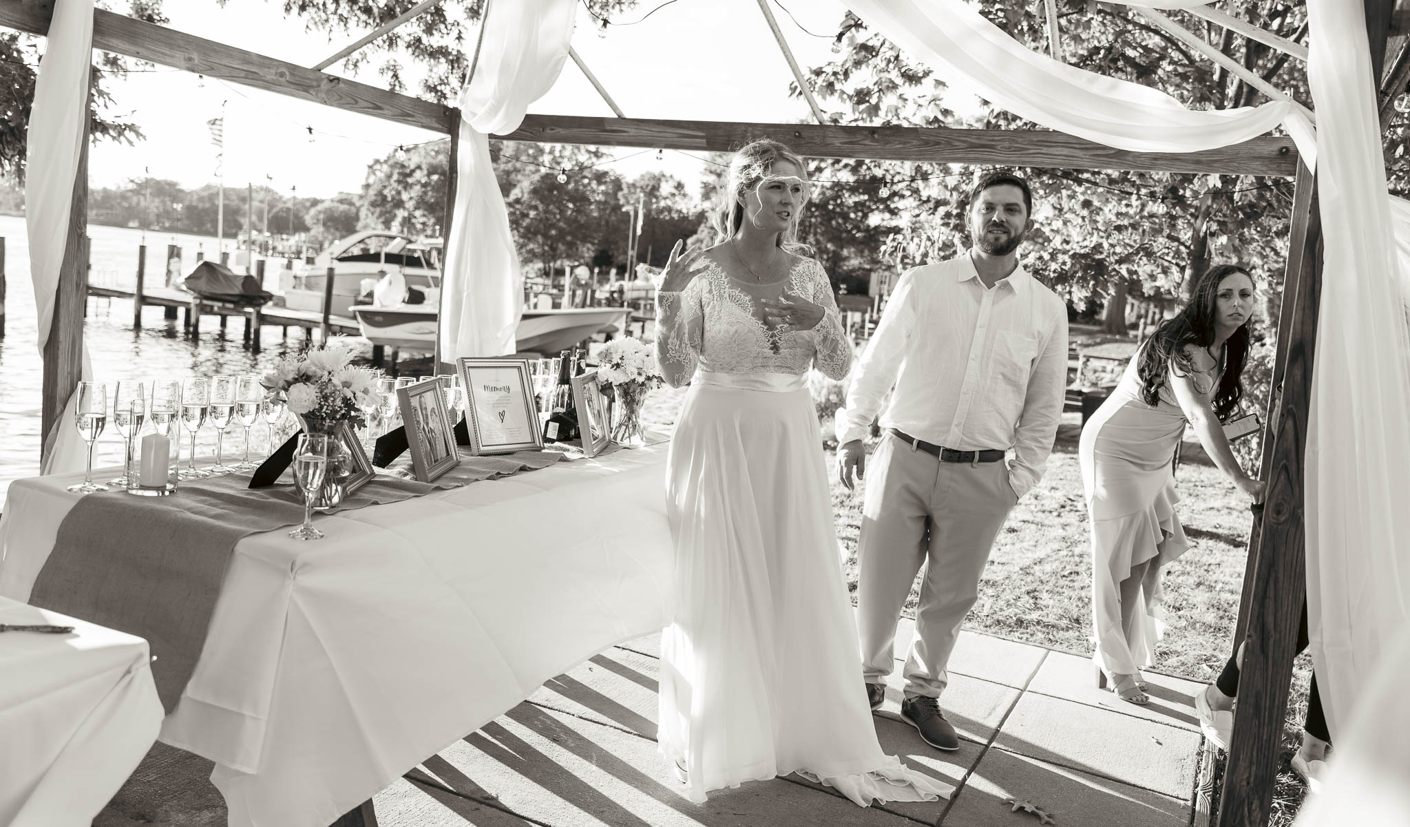 Hugs and congratulations in the backyard — backyard wedding in Annapolis, Maryland