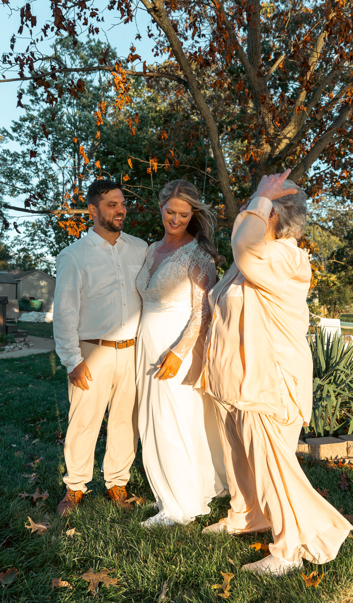 Bride and groom at golden hour by the creek — backyard wedding in Annapolis, Maryland