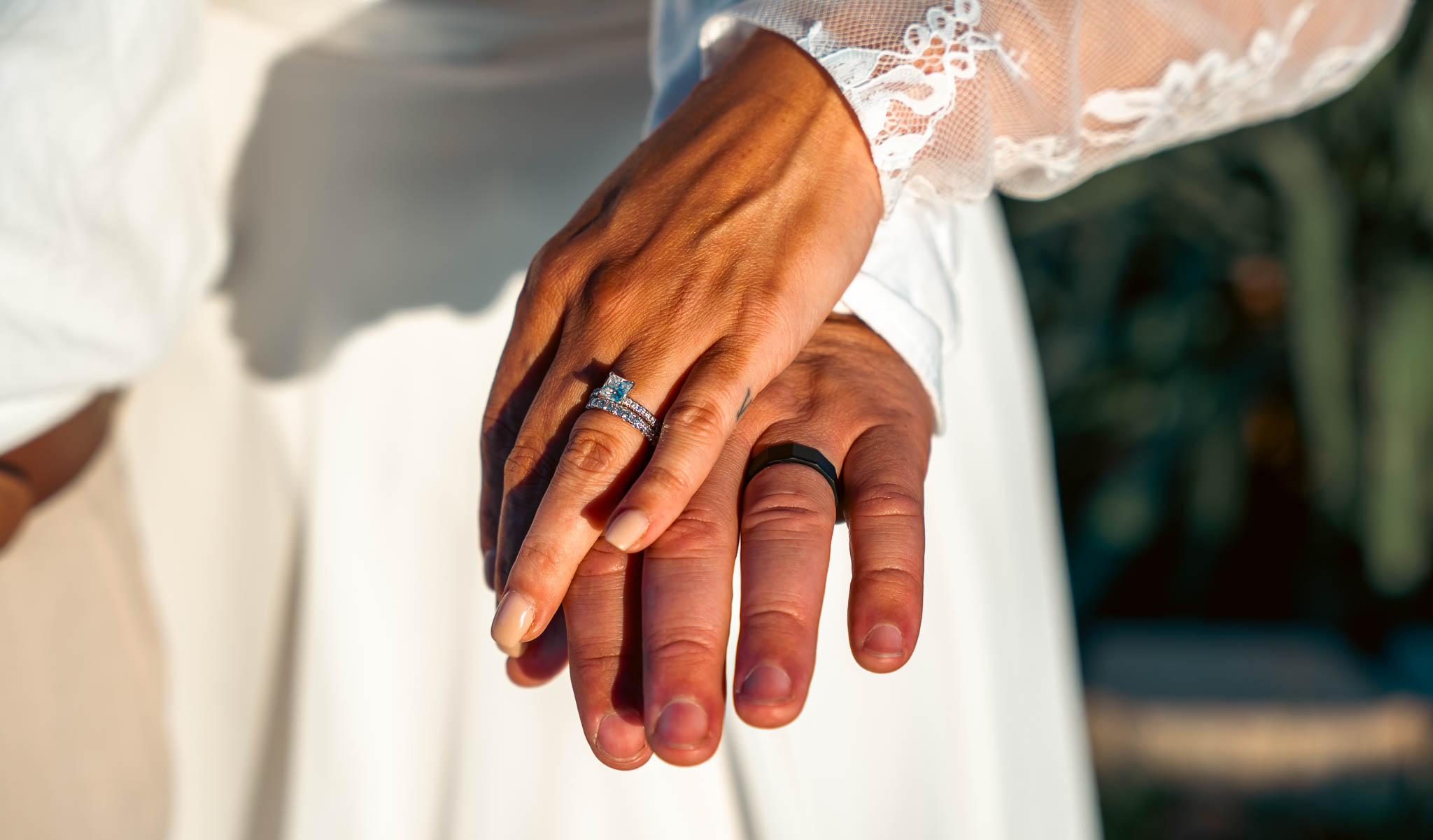 The couple in the evening light beside the water — backyard wedding in Annapolis, Maryland