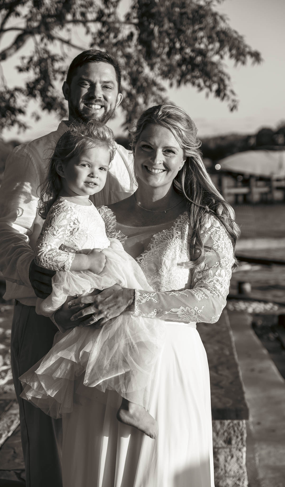 Bride and groom at golden hour by the creek — backyard wedding in Annapolis, Maryland