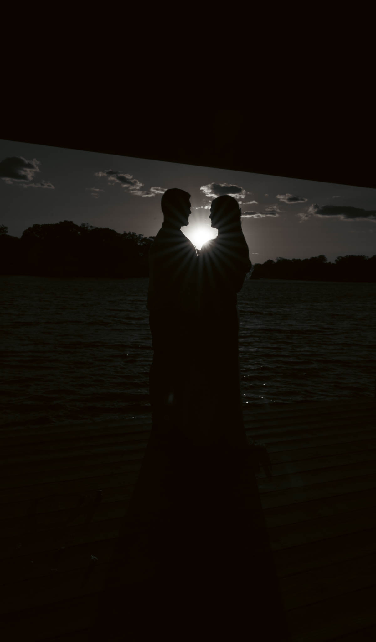 Backlit portrait on the dock at sunset — backyard wedding in Annapolis, Maryland