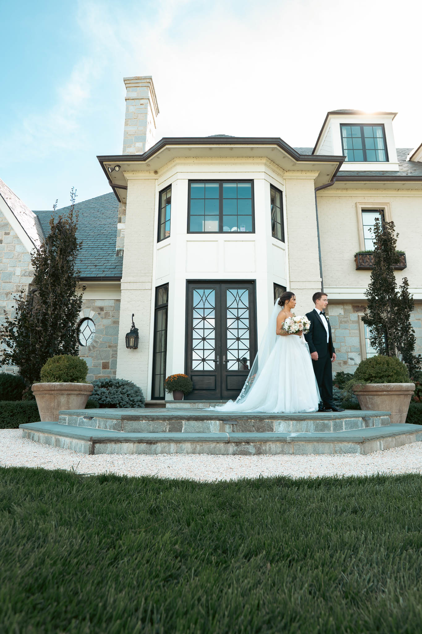 The couple's first look before the ceremony — Sylvanside Farm wedding in Purcellville, Virginia