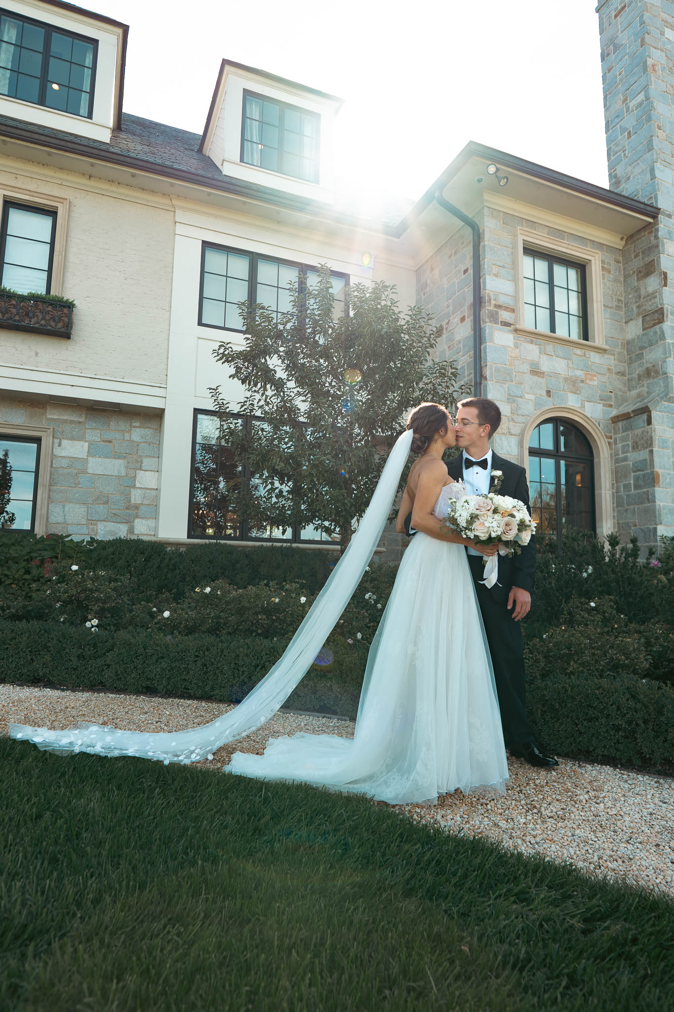 Bride and groom during their first look at the manor house — Sylvanside Farm wedding in Purcellville, Virginia