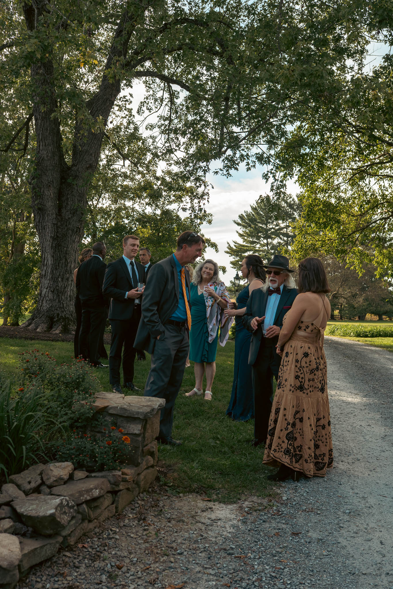 Wedding guests walking the farm lane to the ceremony — Sylvanside Farm wedding in Purcellville, Virginia