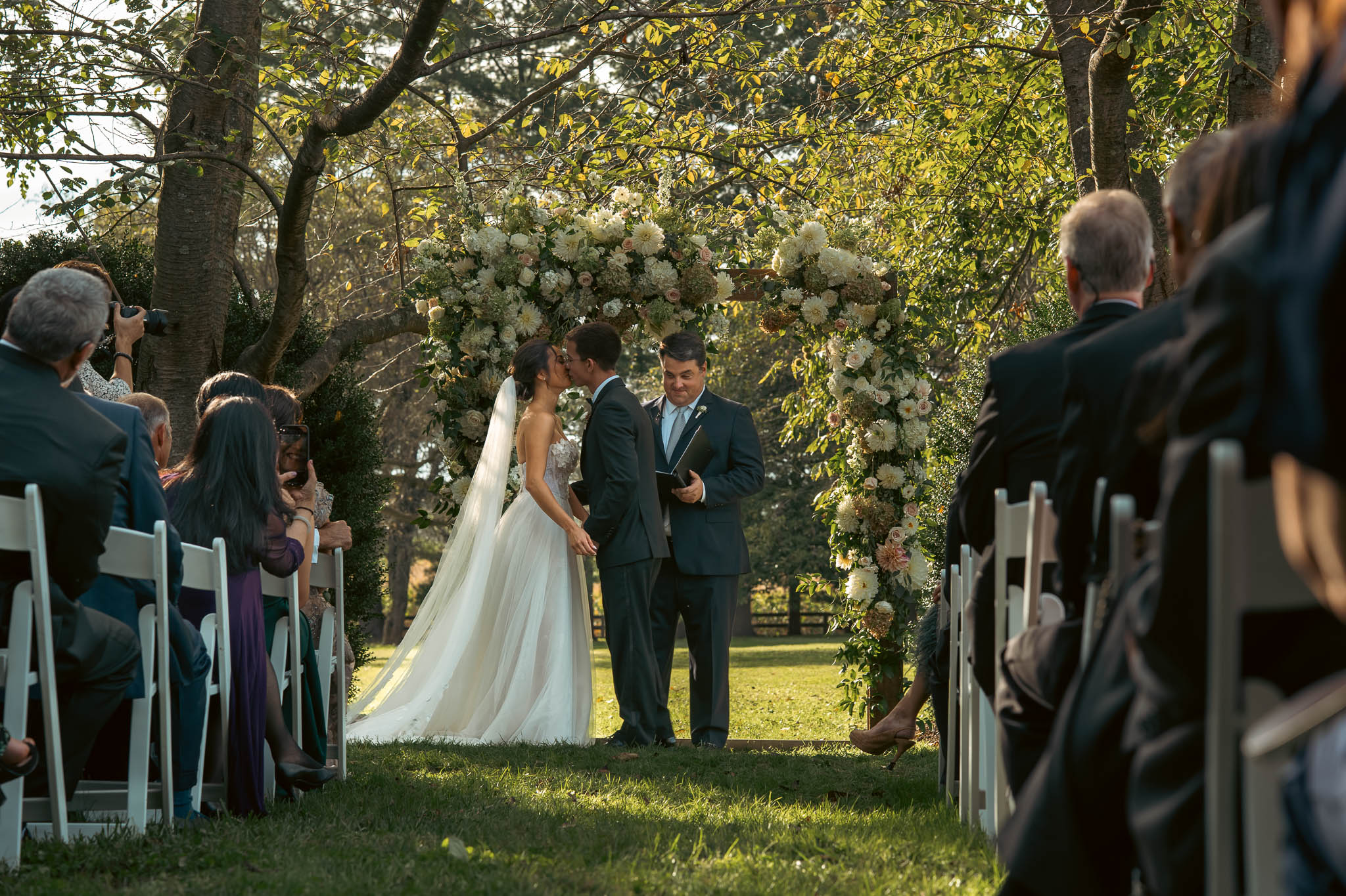 Outdoor autumn ceremony on the farm lawn — Sylvanside Farm wedding in Purcellville, Virginia
