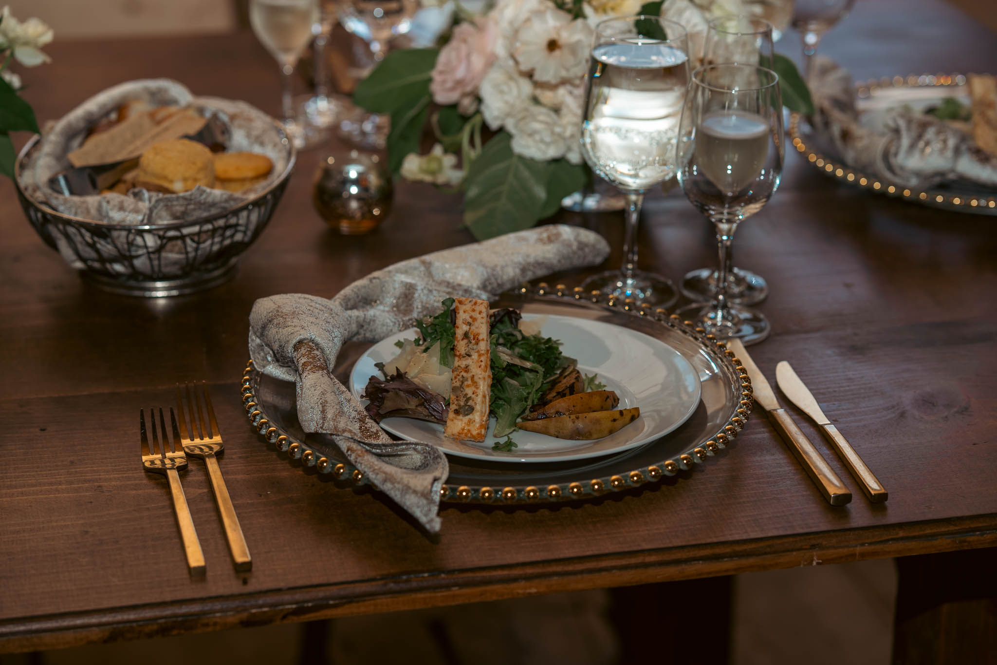 The barn set for dinner — Sylvanside Farm wedding in Purcellville, Virginia