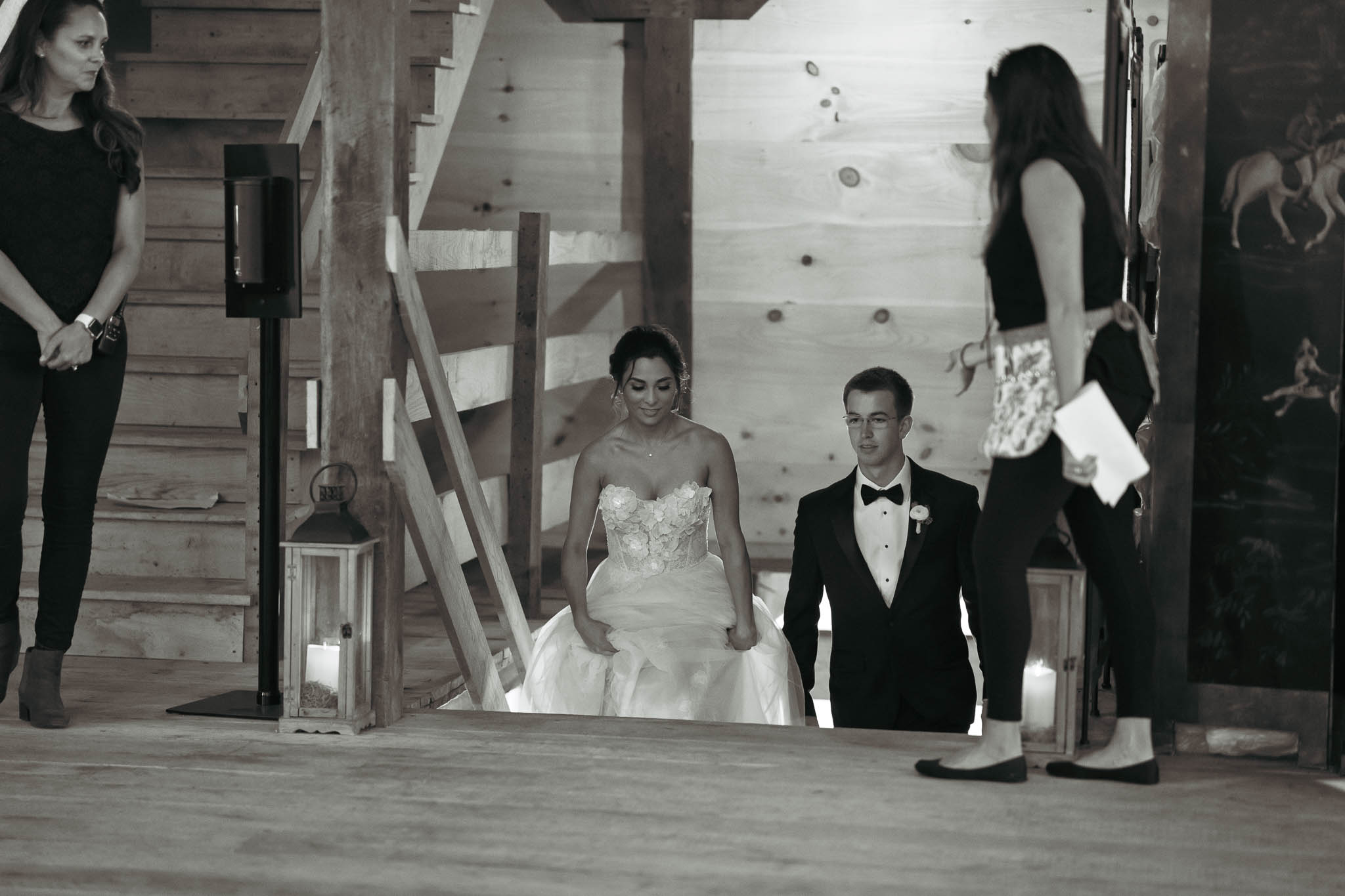 Grand entrance into the timber-frame reception barn — Sylvanside Farm wedding in Purcellville, Virginia