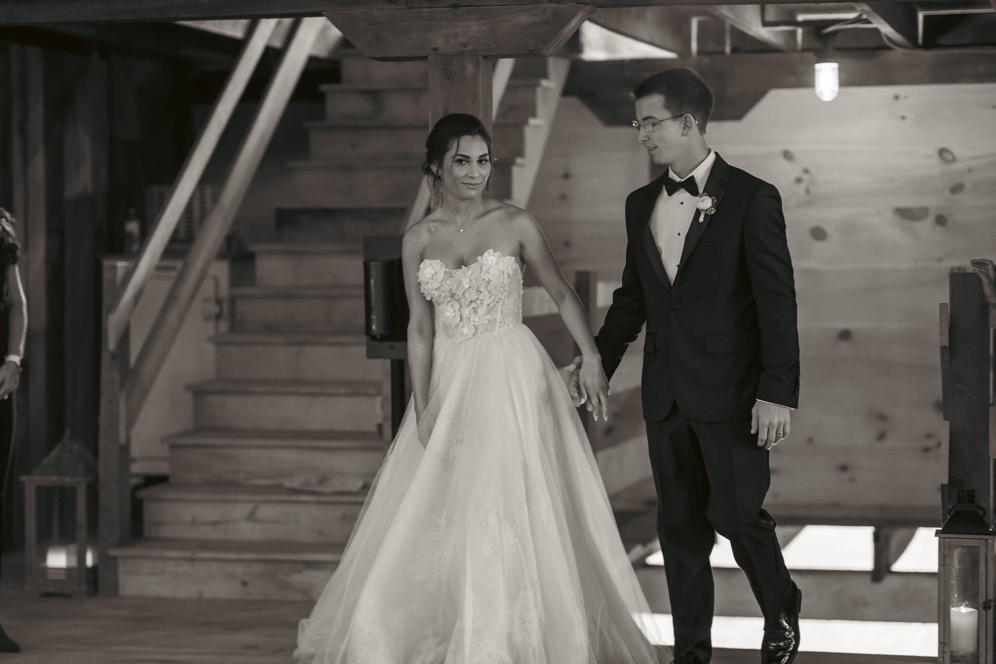 Bride and groom entering the barn reception — Sylvanside Farm wedding in Purcellville, Virginia