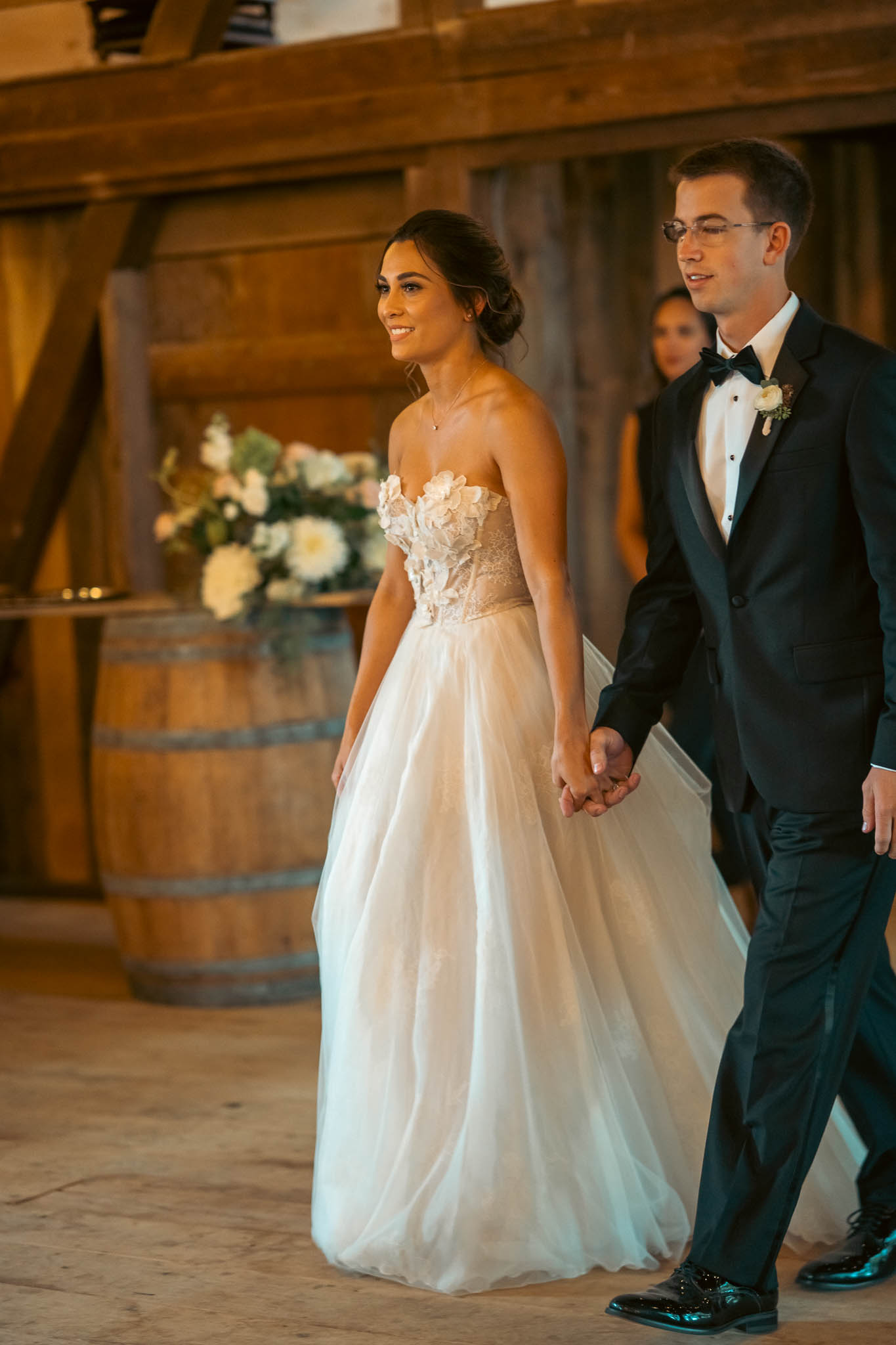 Bride and groom entering the barn reception — Sylvanside Farm wedding in Purcellville, Virginia
