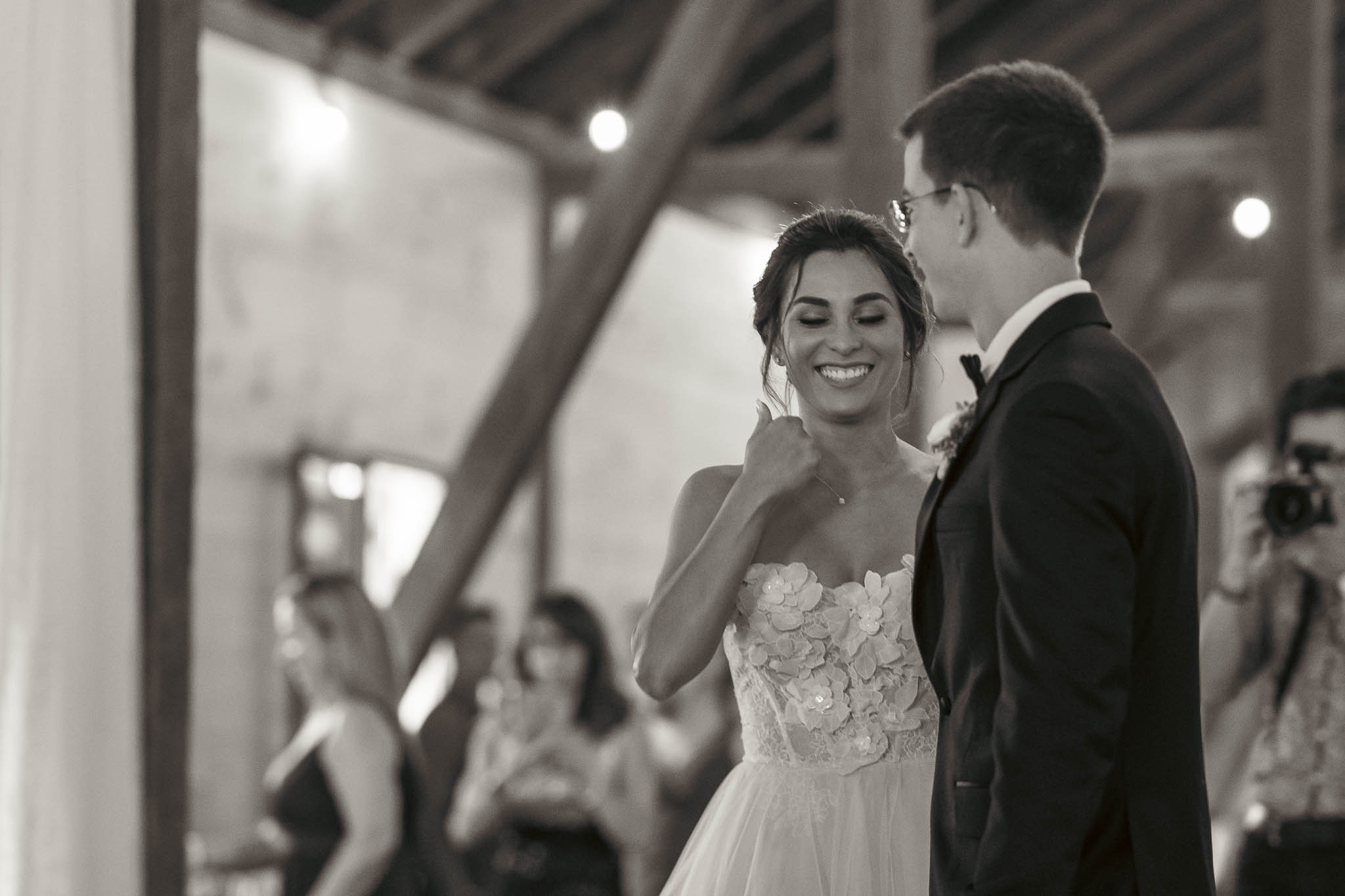 Grand entrance into the timber-frame reception barn — Sylvanside Farm wedding in Purcellville, Virginia