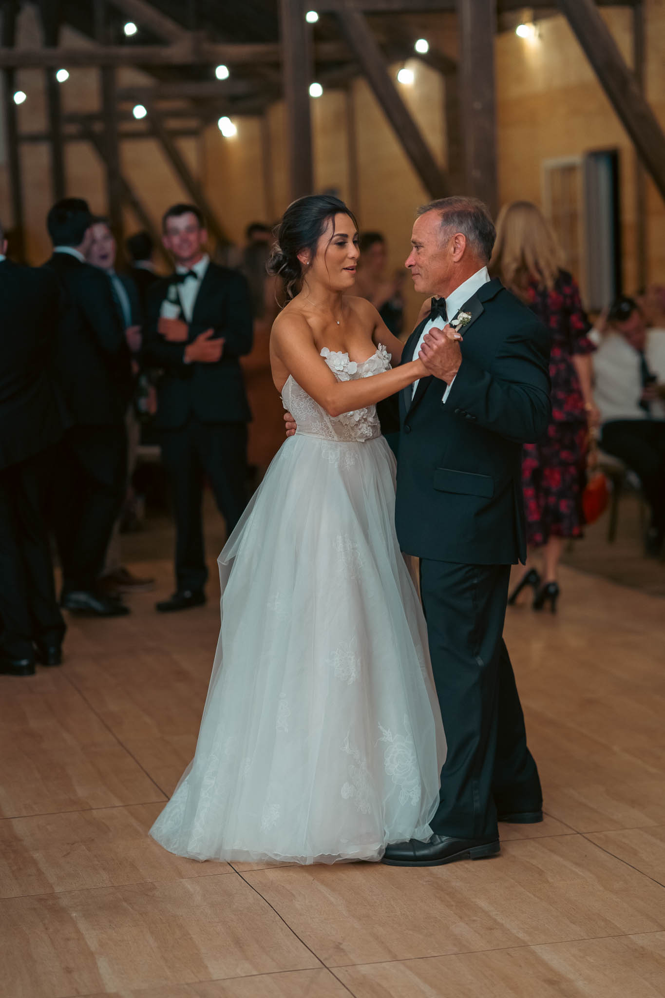 Father-daughter dance at the barn reception — Sylvanside Farm wedding in Purcellville, Virginia