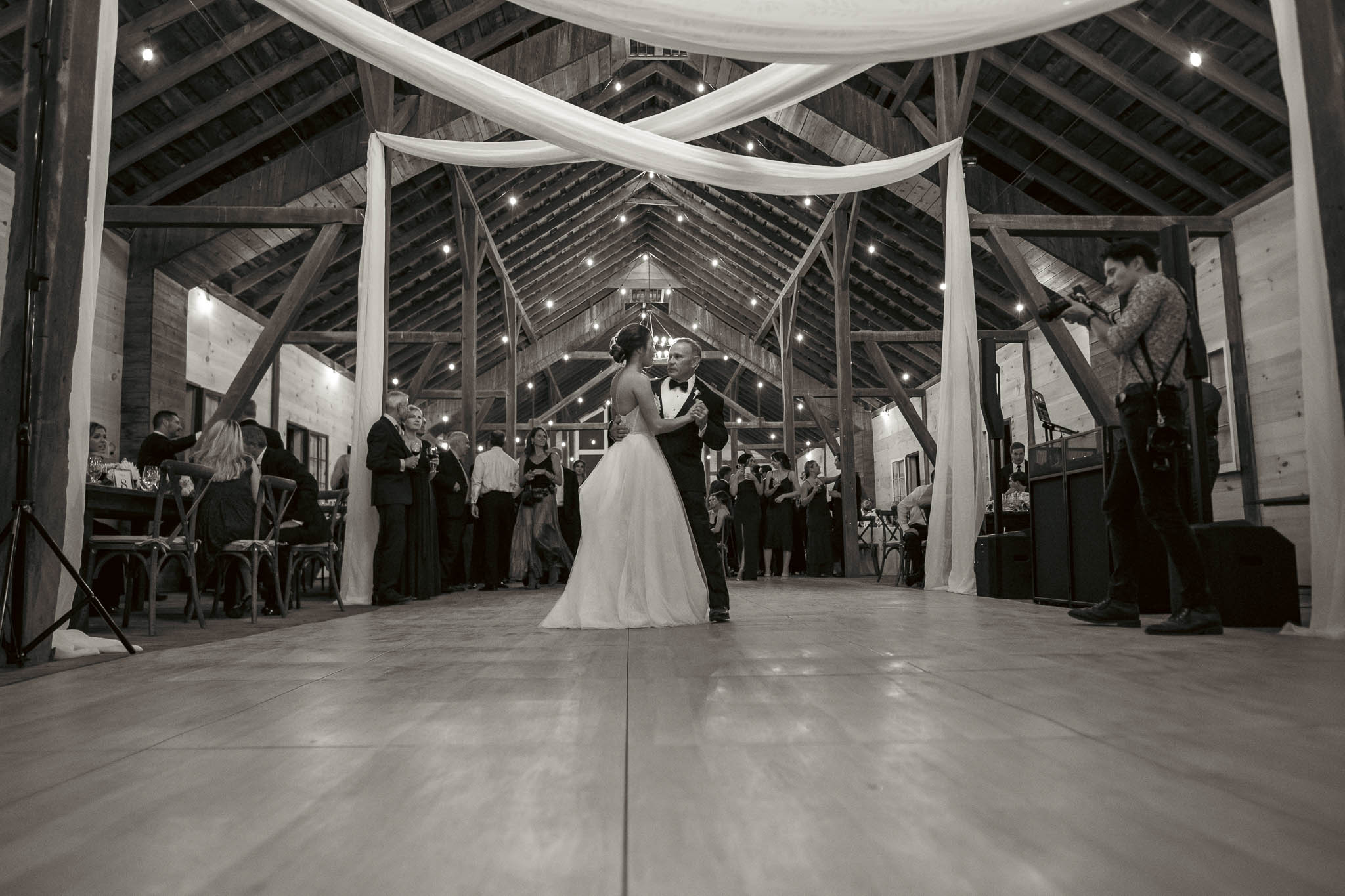 Father-daughter dance at the barn reception — Sylvanside Farm wedding in Purcellville, Virginia