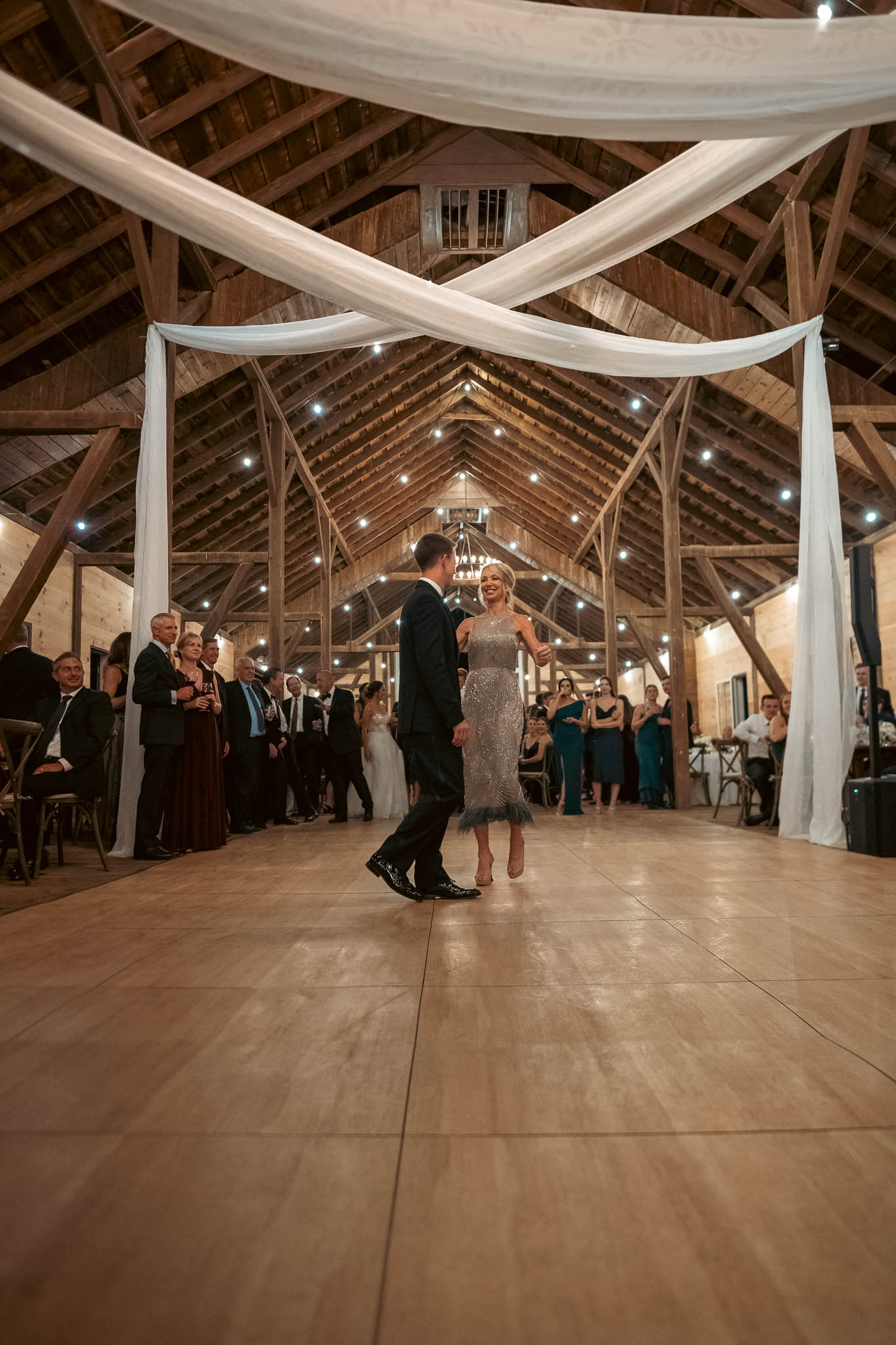 Parent dance on the barn dance floor — Sylvanside Farm wedding in Purcellville, Virginia