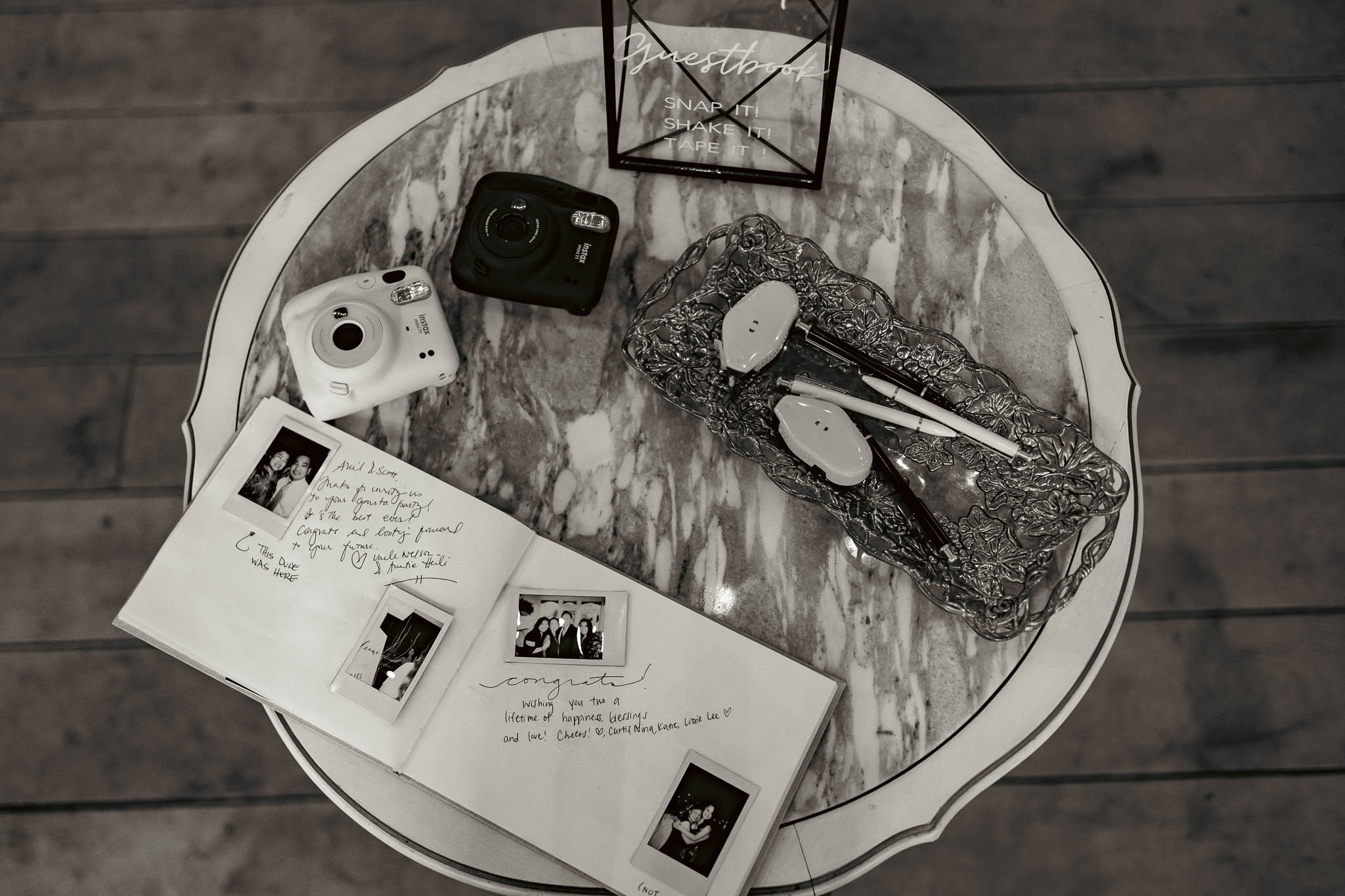 Guest book and instant photos at the end of the night — Sylvanside Farm wedding in Purcellville, Virginia